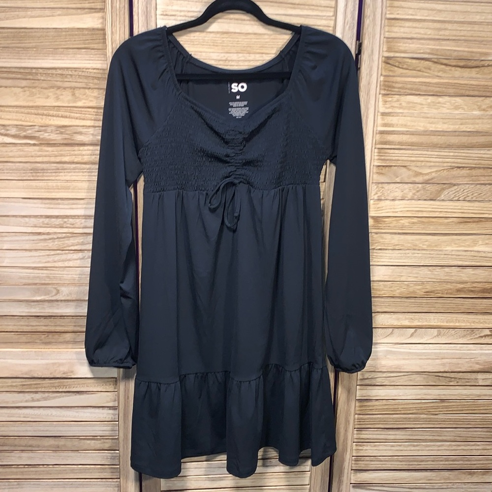 Sonoma  Long Sleeve Midi Blue Tie Front Dress Medium